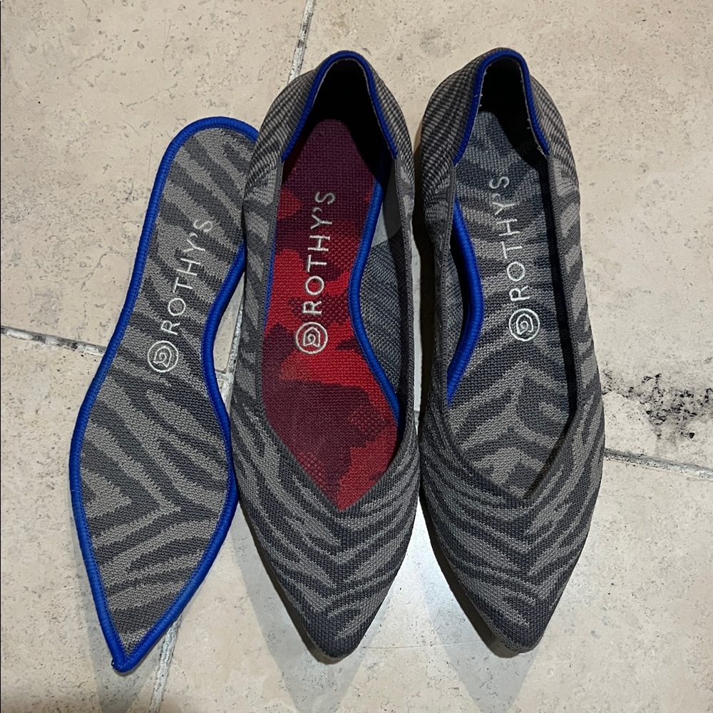 Rothy's Zebra Pattern Flats in Gray and Blue